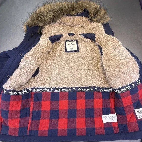 Abercrombie Kids Navy Parka Jacket Size 13/14 XL Sherpa Lined Fur Hood Coat - Picture 9 of 16